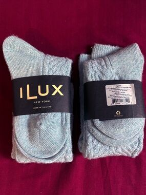 iLux Naya Knee High Cable Cashmere Socks : 2 New Pairs : Light Blue : Retail $60